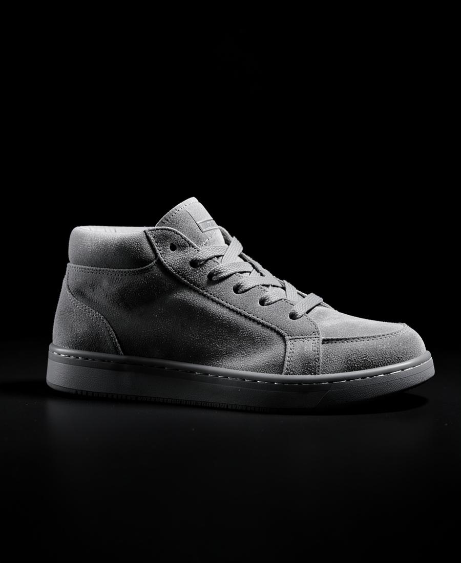 Ash Mid — Brushed grey suede, mid collar
