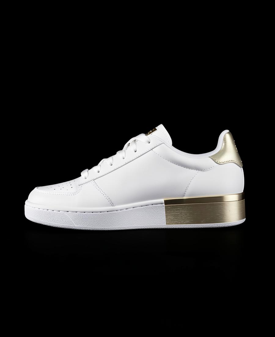 Gilded Court — White leather, brushed gold heel